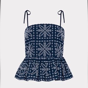NWT Milly Navy Enzo Tile Eyelet Peplum Top